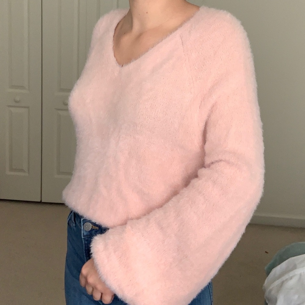 Rue21 Fuzzy Pink Bell Sleeve Sweater Medium